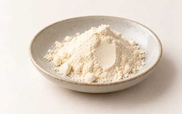 一小匙乳清蛋白粉末,放在一個淺碟上