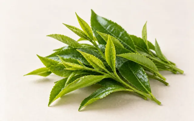 一把新鮮綠茶嫩葉,葉片帶有細小茸毛